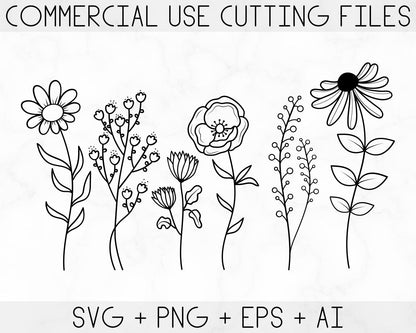 Wild flowers svg, flower sketch svg, cricut and silhouette - Vartdigitals