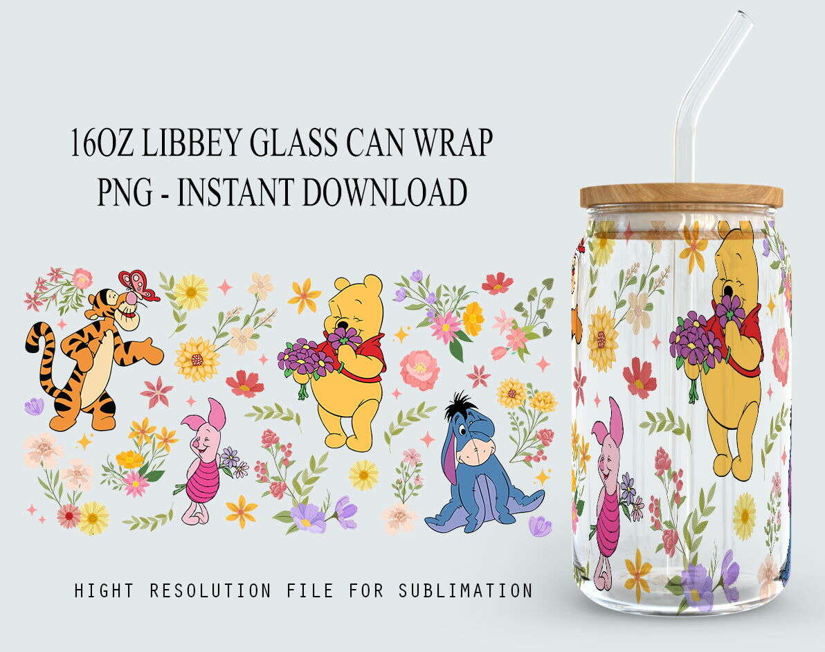 Cartoon Spring Can Glass Wrap, Spring Flowers Libbey Glass Can Wrap PNG