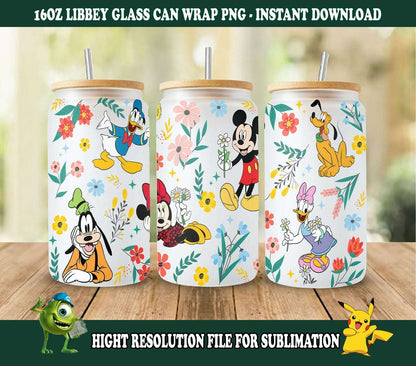 Cartoon Spring Can Glass Wrap Png, Spring Flowers 16oz Can Glass wrap