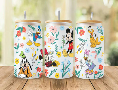 Cartoon Spring Can Glass Wrap Png, Spring Flowers 16oz Can Glass wrap