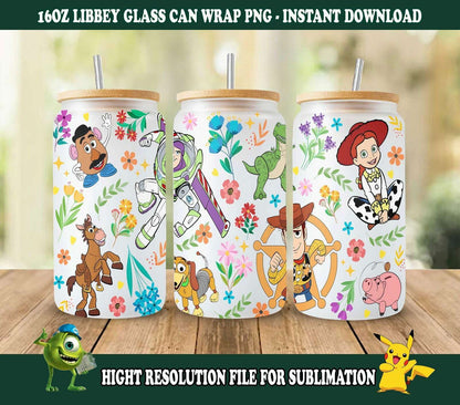 Cartoon Spring 16oz Can Glass Wrap Png, Spring Flowers Can Glass