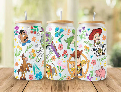 Cartoon Spring 16oz Can Glass Wrap Png, Spring Flowers Can Glass