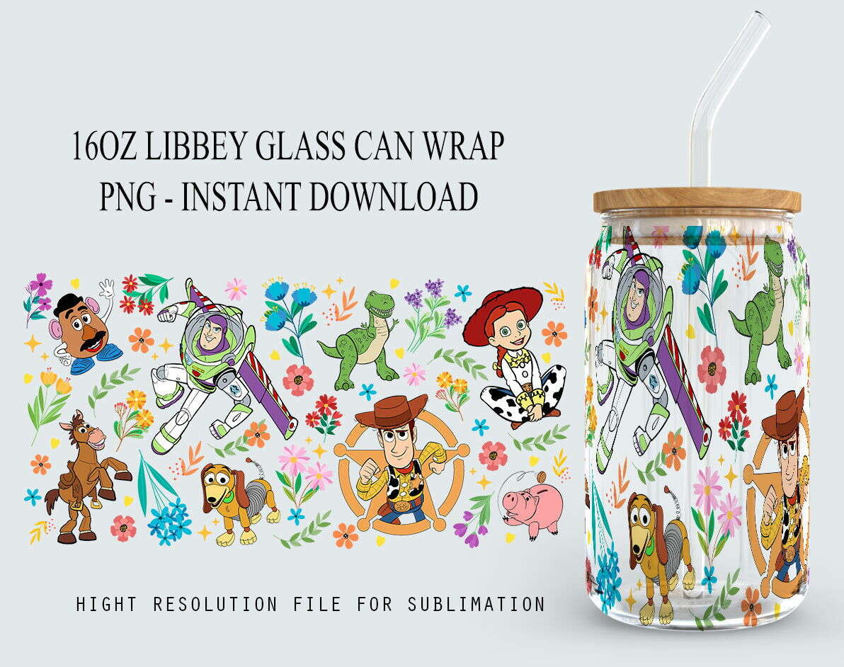 Cartoon Spring 16oz Can Glass Wrap Png, Spring Flowers Can Glass