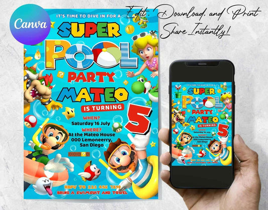 Super Mario Birthday Invitation | Super Mario Bros Instant Download | Super Brothers Boy Invite | Video Game | Printable Birthday Invitation